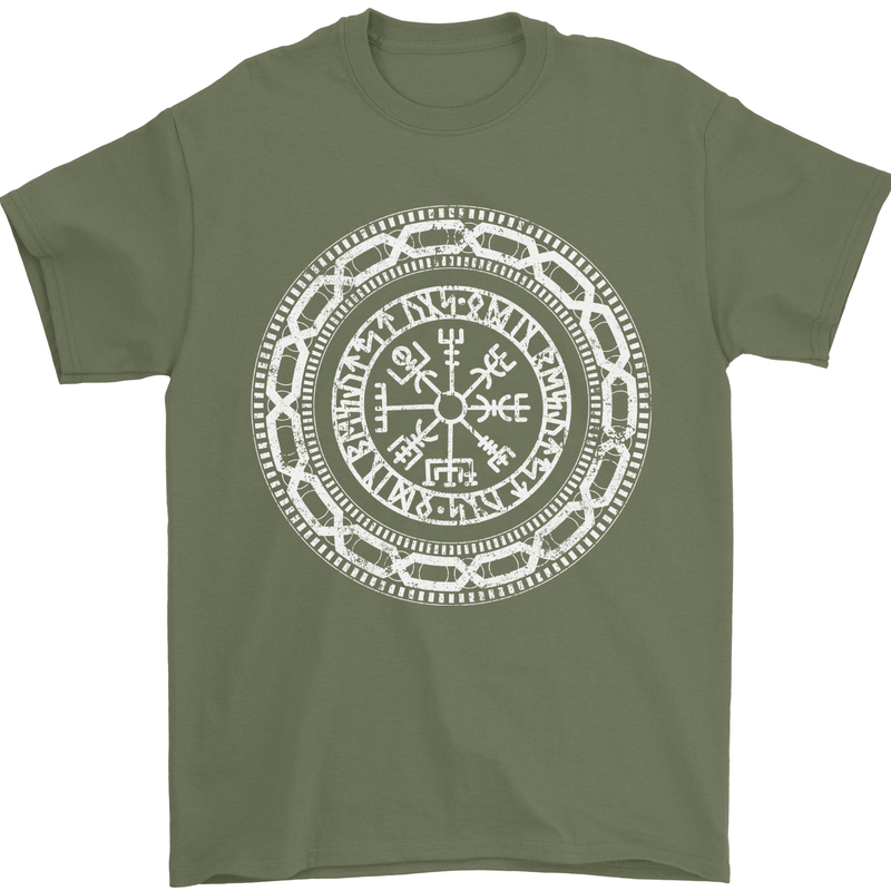 Viking Symbol Vegvisir White Gym Mens T-Shirt 100% Cotton Military Green