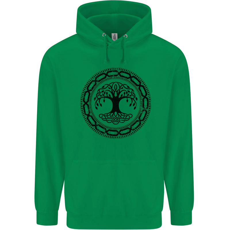Viking Symbol Yggdrasil Black Gym Mens 80% Cotton Hoodie Irish Green