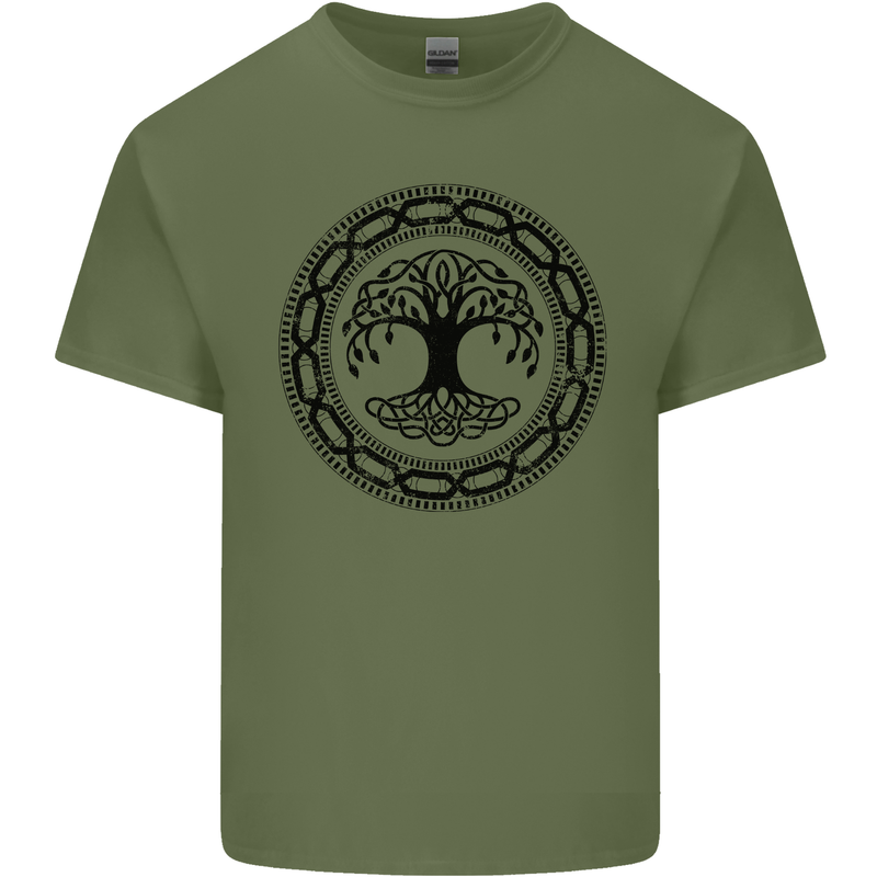Viking Symbol Yggdrasil Black Gym Mens Cotton T-Shirt Tee Top Military Green