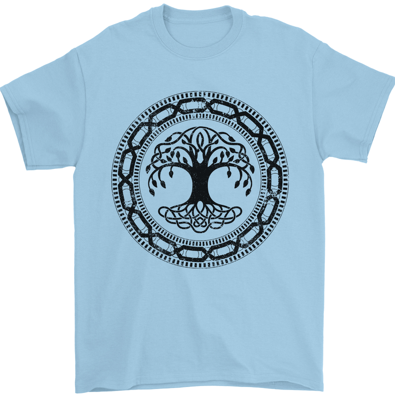 Viking Symbol Yggdrasil Black Gym Mens T-Shirt 100% Cotton Light Blue