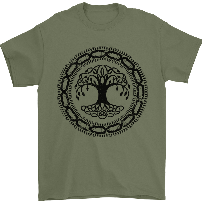 Viking Symbol Yggdrasil Black Gym Mens T-Shirt 100% Cotton Military Green