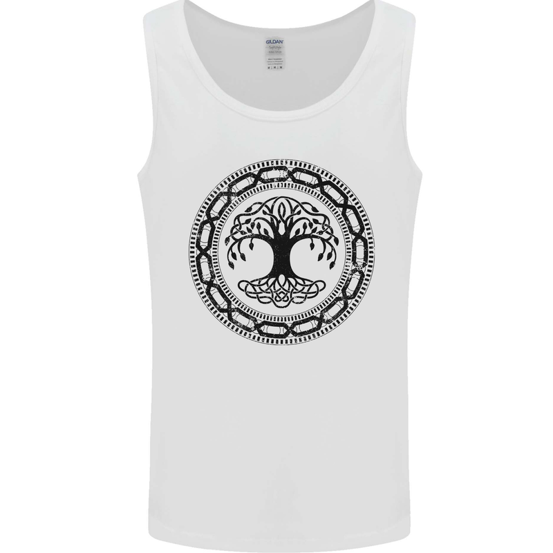 Viking Symbol Yggdrasil Black Gym Mens Vest Tank Top White