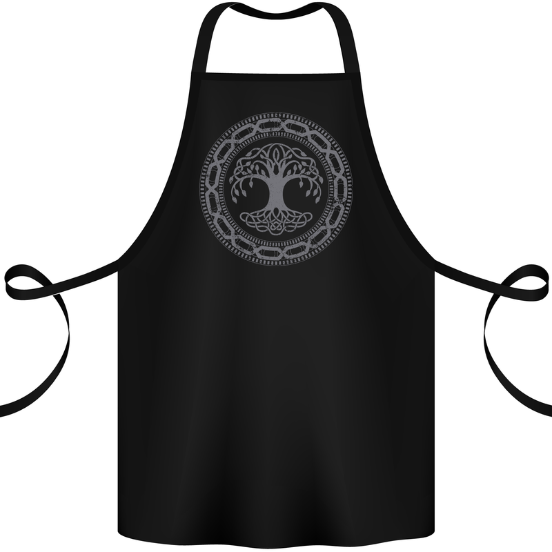 Viking Symbol Yggdrasil Grey Gym Cotton Apron 100% Organic Black
