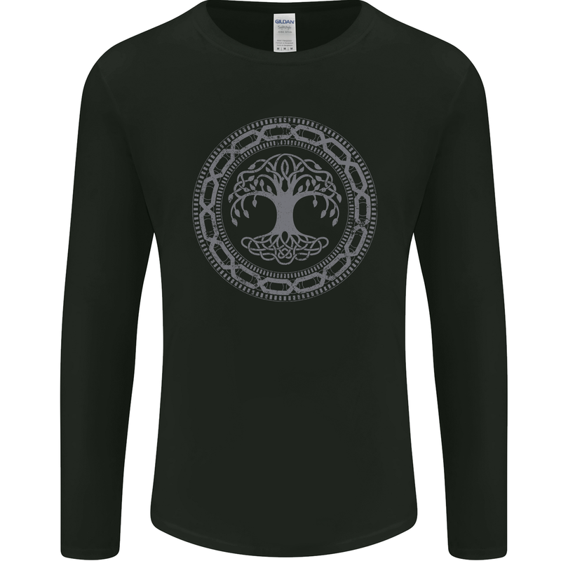 Viking Symbol Yggdrasil Grey Gym Mens Long Sleeve T-Shirt Black