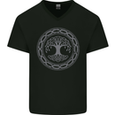 Viking Symbol Yggdrasil Grey Gym Mens V-Neck Cotton T-Shirt Black
