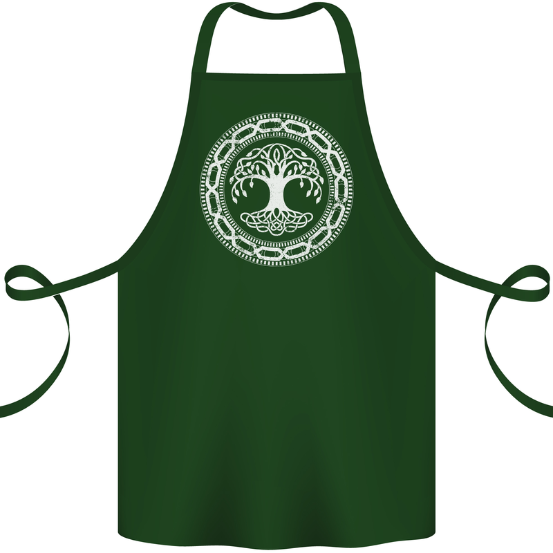 Viking Symbol Yggdrasil White Gym Cotton Apron 100% Organic Forest Green