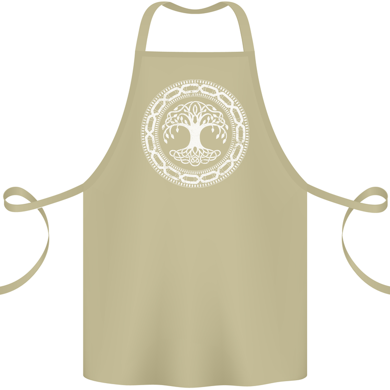 Viking Symbol Yggdrasil White Gym Cotton Apron 100% Organic Khaki