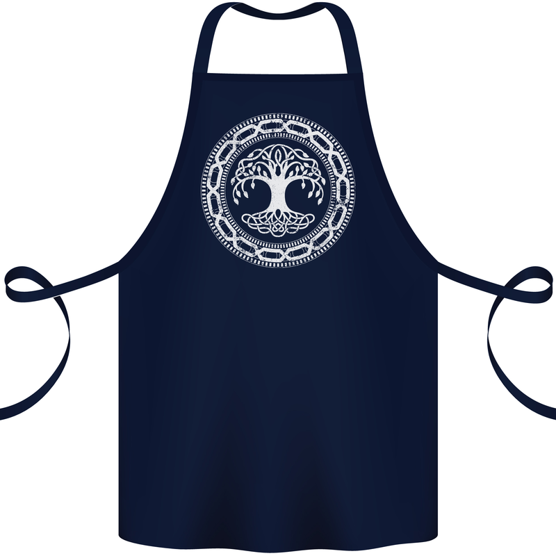 Viking Symbol Yggdrasil White Gym Cotton Apron 100% Organic Navy Blue