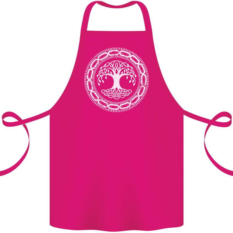 Viking Symbol Yggdrasil White Gym Cotton Apron 100% Organic Pink