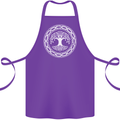 Viking Symbol Yggdrasil White Gym Cotton Apron 100% Organic Purple