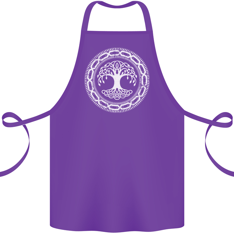 Viking Symbol Yggdrasil White Gym Cotton Apron 100% Organic Purple