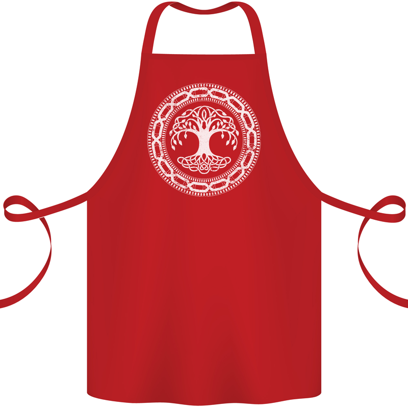 Viking Symbol Yggdrasil White Gym Cotton Apron 100% Organic Red