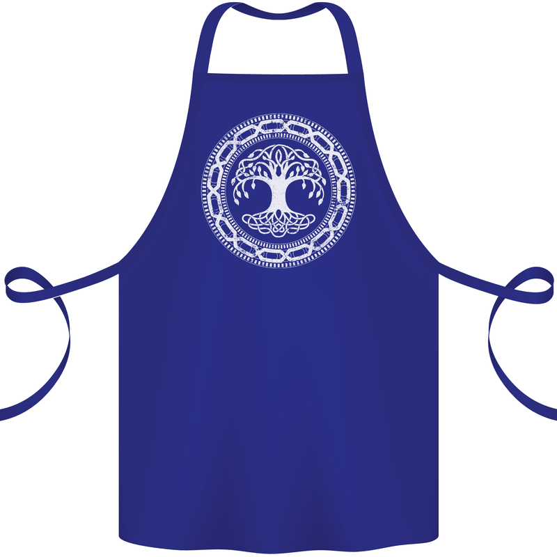 Viking Symbol Yggdrasil White Gym Cotton Apron 100% Organic Royal Blue