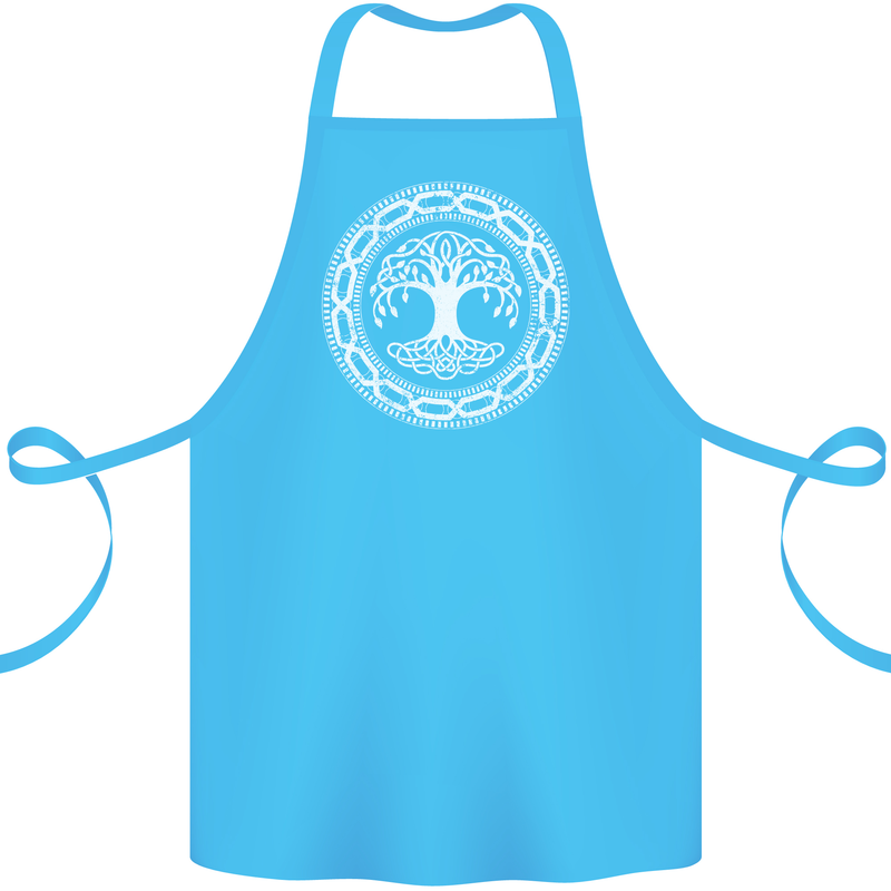 Viking Symbol Yggdrasil White Gym Cotton Apron 100% Organic Turquoise