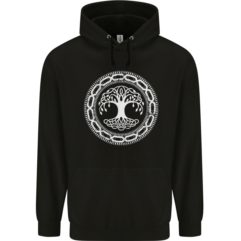 Viking Symbol Yggdrasil White Gym Mens 80% Cotton Hoodie Black
