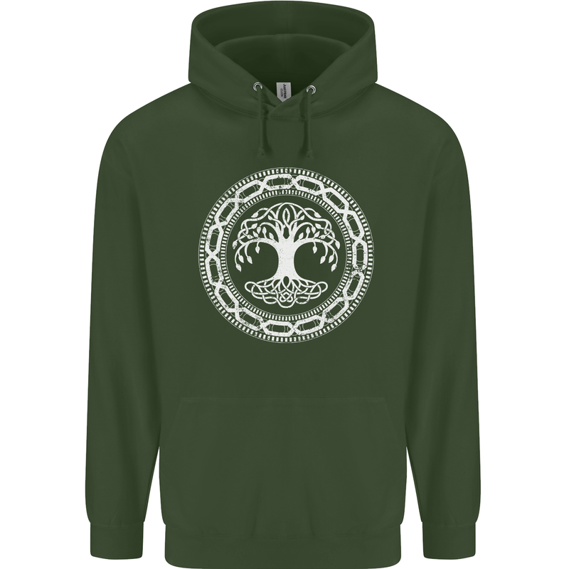 Viking Symbol Yggdrasil White Gym Mens 80% Cotton Hoodie Forest Green