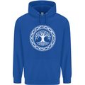Viking Symbol Yggdrasil White Gym Mens 80% Cotton Hoodie Royal Blue