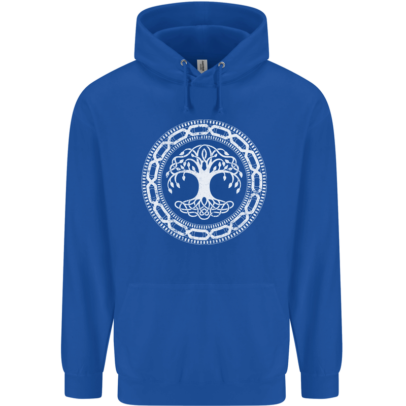 Viking Symbol Yggdrasil White Gym Mens 80% Cotton Hoodie Royal Blue