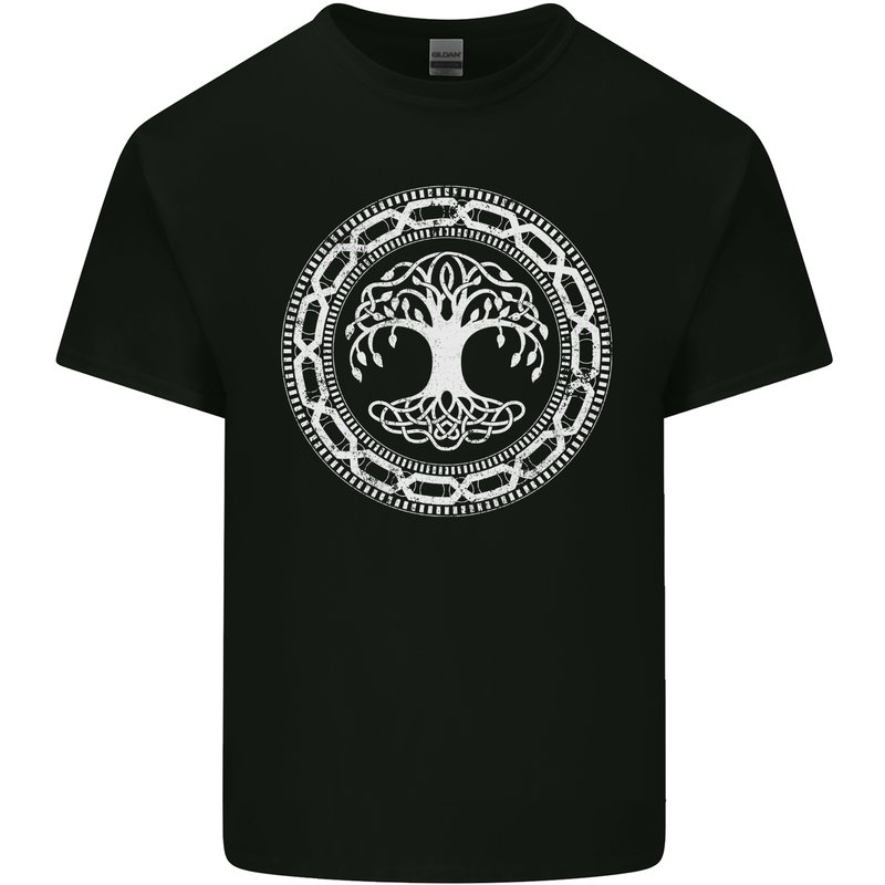 Viking Symbol Yggdrasil White Gym Mens Cotton T-Shirt Tee Top Black