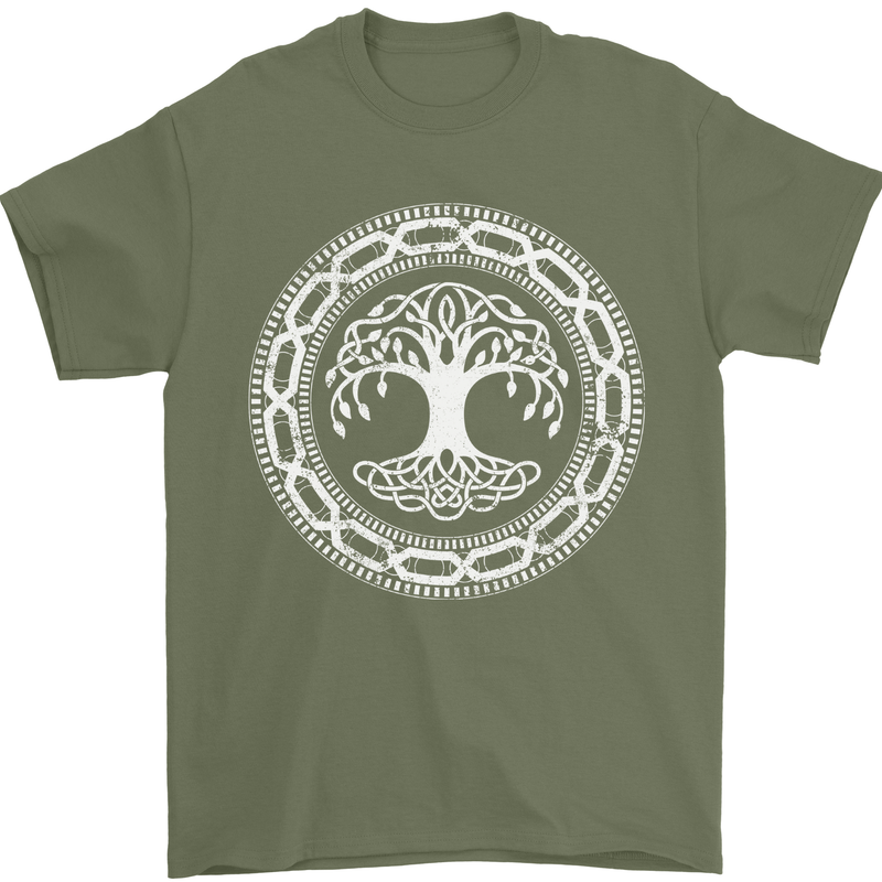 Viking Symbol Yggdrasil White Gym Mens T-Shirt 100% Cotton Military Green