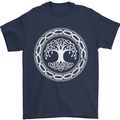 Viking Symbol Yggdrasil White Gym Mens T-Shirt 100% Cotton Navy Blue