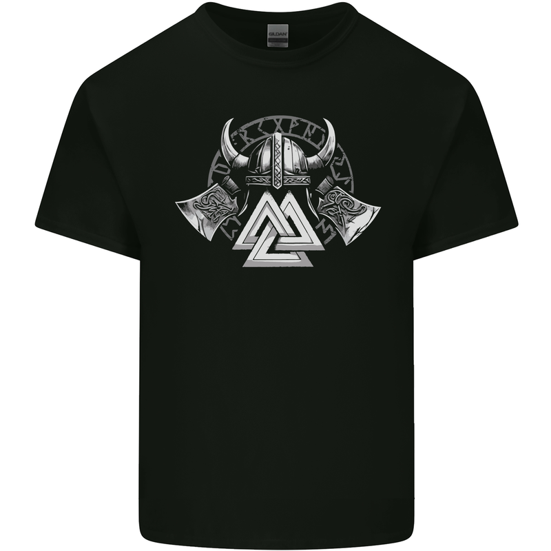 Viking Valknut Helmet Text and Axes Gym Kids T-Shirt Childrens Black