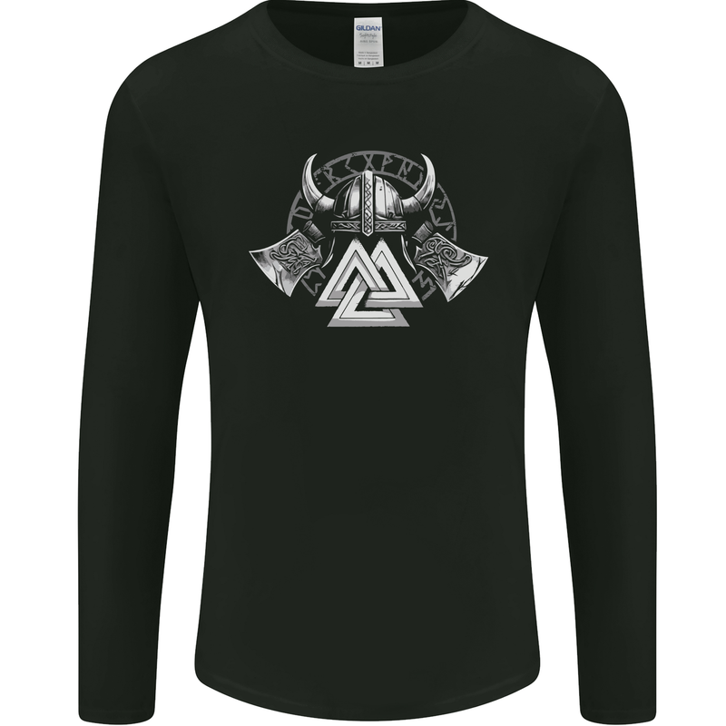 Viking Valknut Helmet Text and Axes Gym Mens Long Sleeve T-Shirt Black