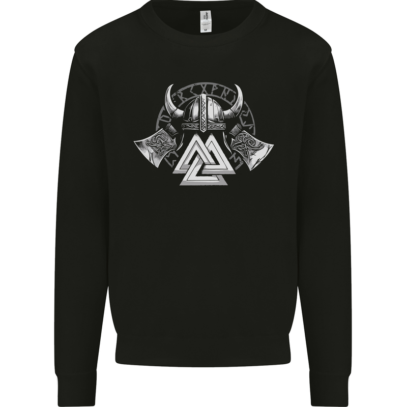 Viking Valknut Helmet Text and Axes Gym Mens Sweatshirt Jumper Black