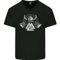 Viking Valknut Helmet Text and Axes Gym Mens V-Neck Cotton T-Shirt Black