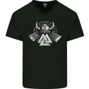 Viking Valknut Helmet Text and Axes Gym Mens V-Neck Cotton T-Shirt Black