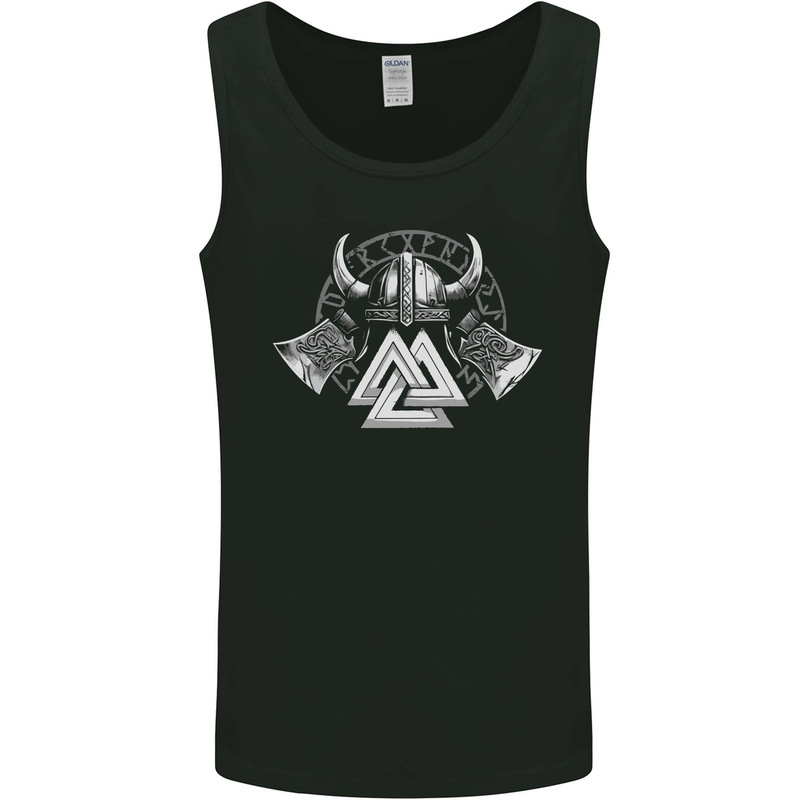 Viking Valknut Helmet Text and Axes Gym Mens Vest Tank Top Black