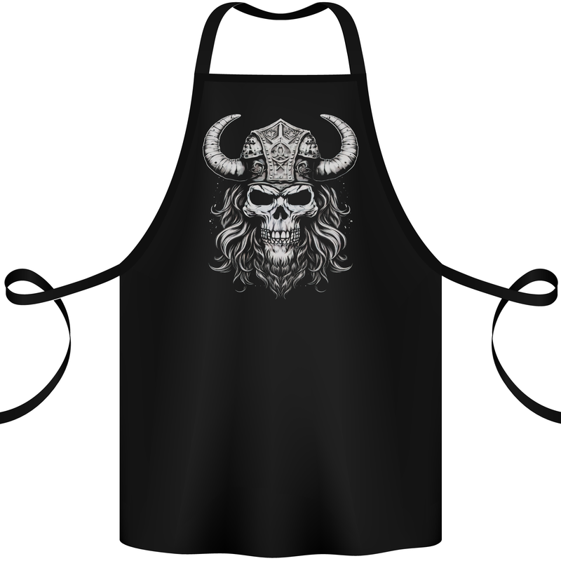Viking Warrior Skull Helmet With Horns Cotton Apron 100% Organic Black