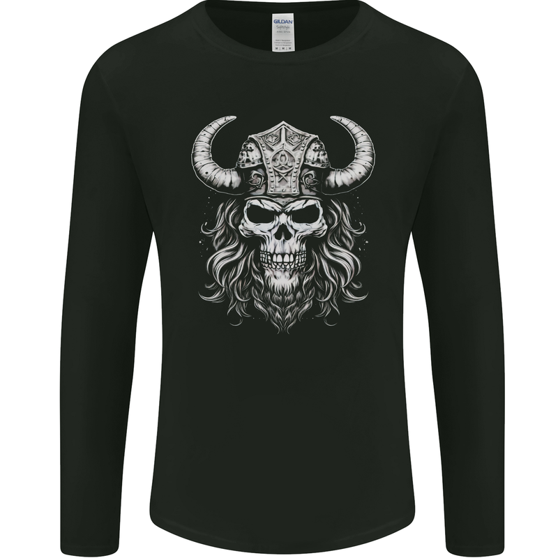 Viking Warrior Skull Helmet With Horns Mens Long Sleeve T-Shirt Black