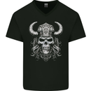 Viking Warrior Skull Helmet With Horns Mens V-Neck Cotton T-Shirt Black