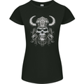 Viking Warrior Skull Helmet With Horns Womens Petite Cut T-Shirt Black