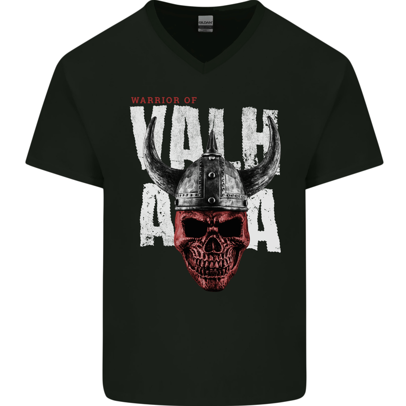 Viking Warrior Skull Valhalla Mens V-Neck Cotton T-Shirt Black