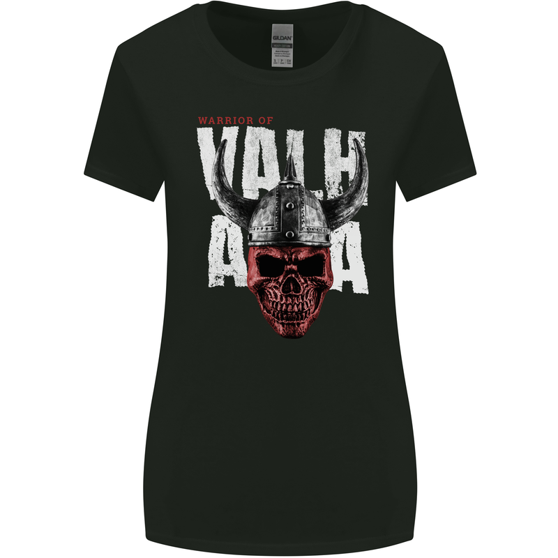 Viking Warrior Skull Valhalla Womens Wider Cut T-Shirt Black