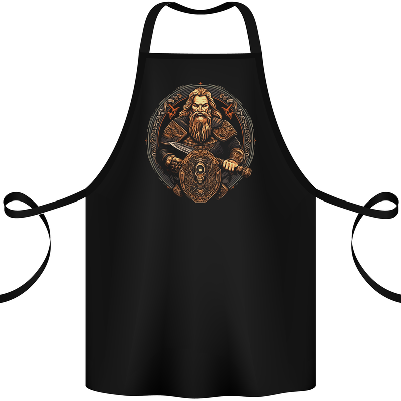 Viking Warrior With Sword and Shield Cotton Apron 100% Organic Black