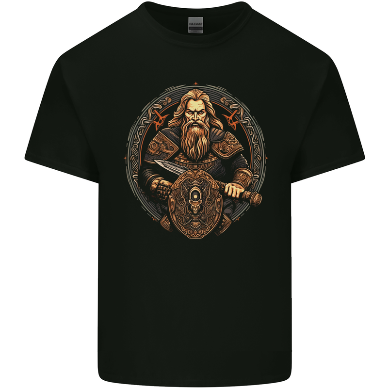 Viking Warrior With Sword and Shield Mens Cotton T-Shirt Tee Top Black