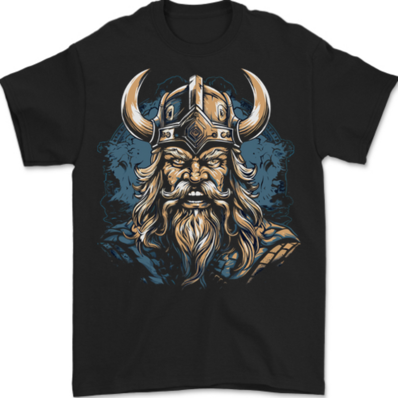 Viking With Horned Helmet Mens T-Shirt 100% Cotton BLACK