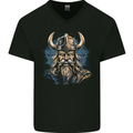 Viking With Horned Helmet Mens V-Neck Cotton T-Shirt Black