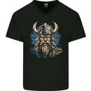 Viking With Horned Helmet Mens V-Neck Cotton T-Shirt Black