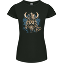 Viking With Horned Helmet Womens Petite Cut T-Shirt Black