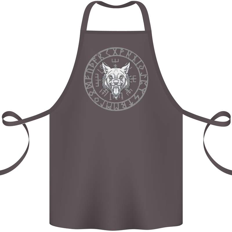 Viking Wolf With Nordic Symbols Cotton Apron 100% Organic Dark Grey