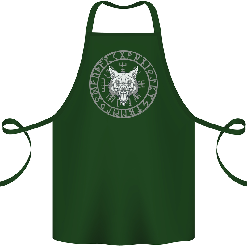 Viking Wolf With Nordic Symbols Cotton Apron 100% Organic Forest Green