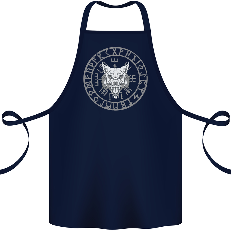 Viking Wolf With Nordic Symbols Cotton Apron 100% Organic Navy Blue