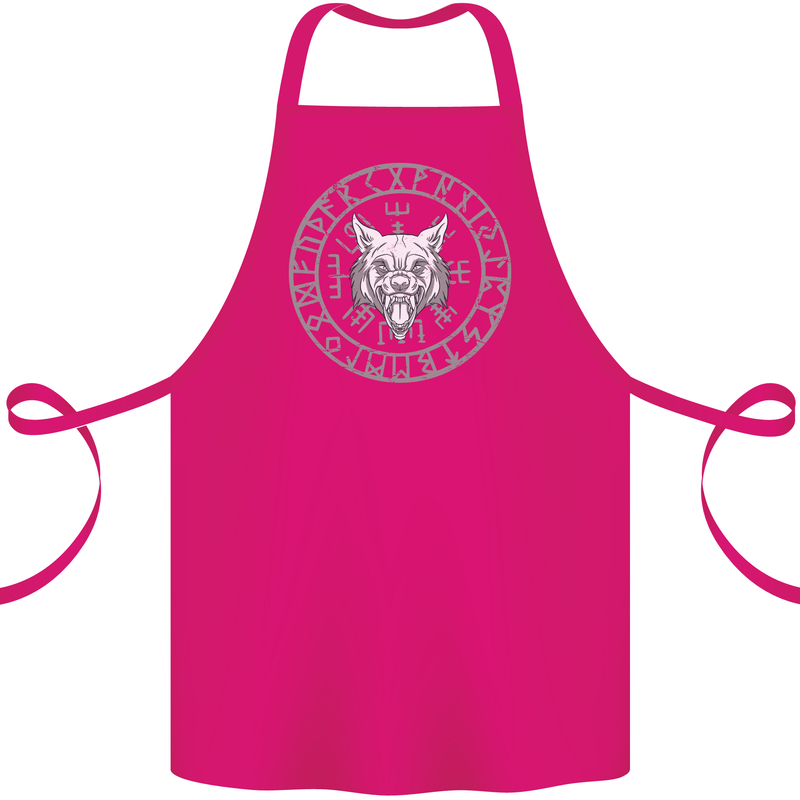 Viking Wolf With Nordic Symbols Cotton Apron 100% Organic Pink