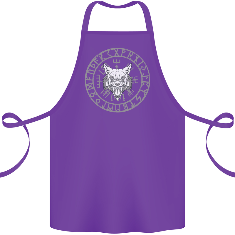 Viking Wolf With Nordic Symbols Cotton Apron 100% Organic Purple