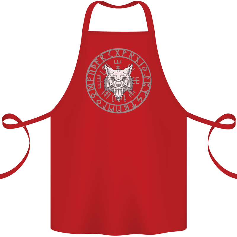 Viking Wolf With Nordic Symbols Cotton Apron 100% Organic Red