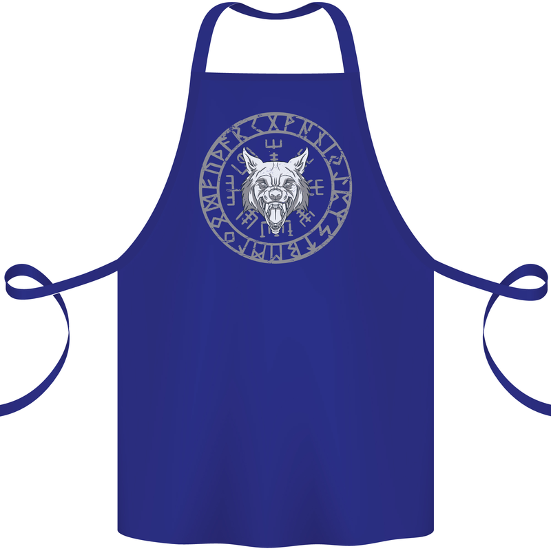 Viking Wolf With Nordic Symbols Cotton Apron 100% Organic Royal Blue